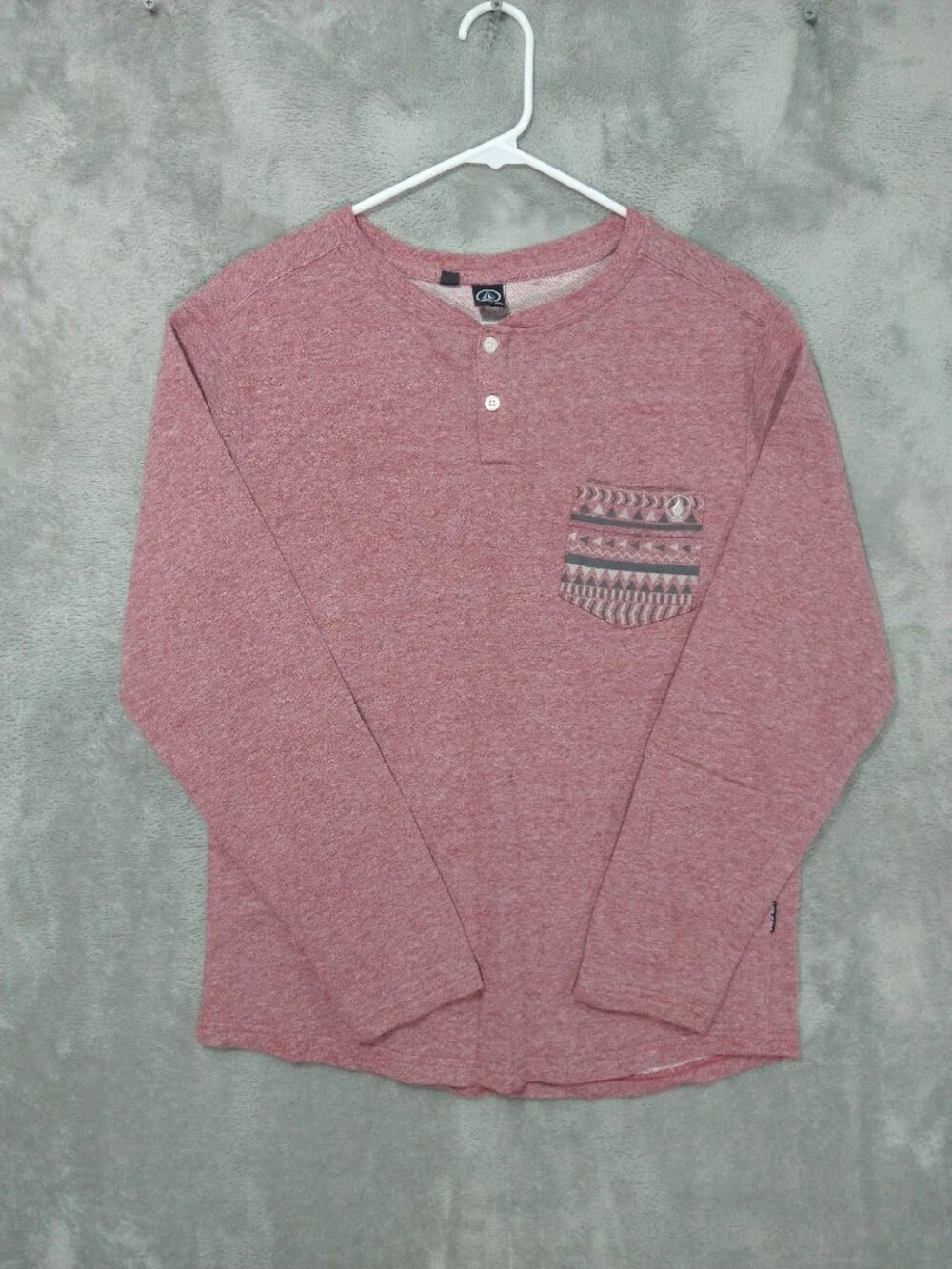 Volcom Shirt Mens Medium Red Long Sleeve Tee Henley Aztec Pocket Skater Y2K